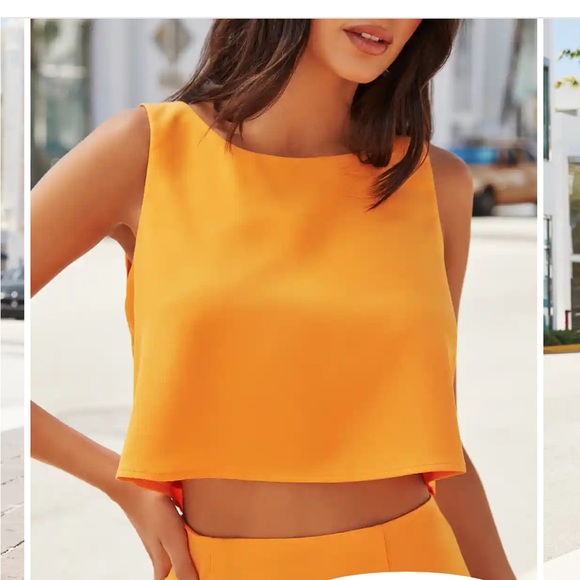 Vici Keys woven slit midi skirt in tangerine (comes with top) - Picture 4 of 9